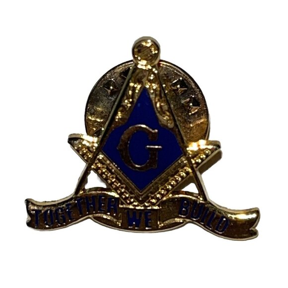 Vintage Freemason Masons Pin G Square Compass Together We Build Gold Tone Lapel - Picture 3 of 6